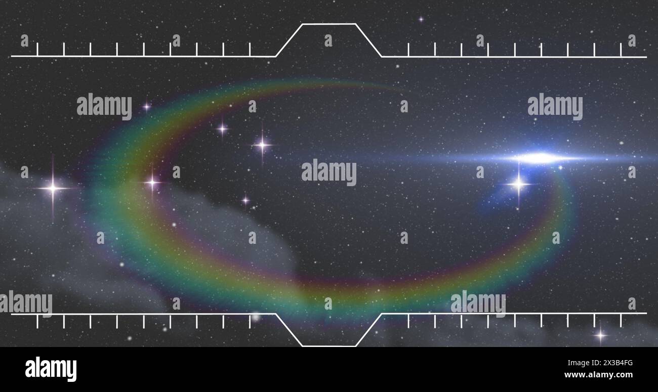 Image d'un cadre blanc avec des marqueurs au-dessus du prisme et des étoiles brillantes sur le ciel nocturne Banque D'Images