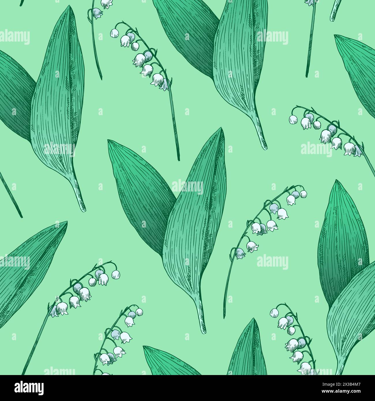 Modèle sans couture avec lilly des fleurs de la vallée. Illustration vectorielle dans le style de gravure rétro. Illustration de Vecteur