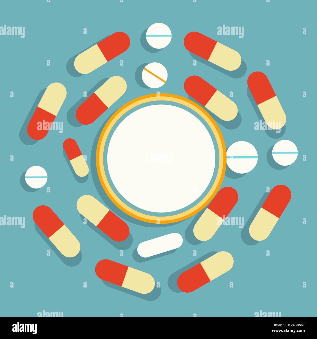 Fond de cadre de cercle avec médicament médicament Pill et Copier l'espace au milieu Illustration de Vecteur