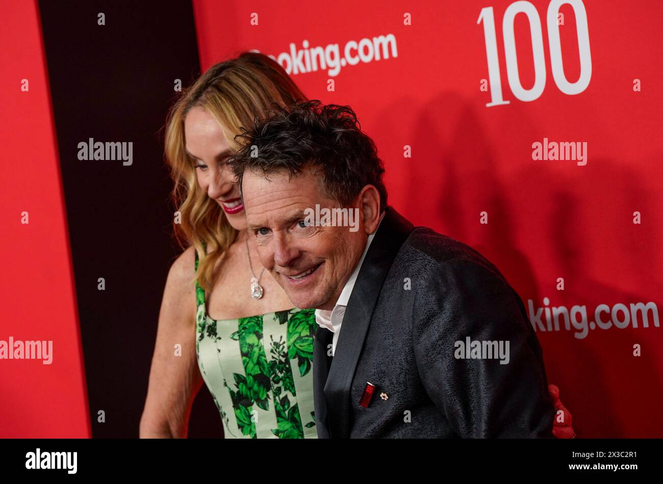 New York, États-Unis. 25 avril 2024. Tracy Pollan, Michael J. Fox assiste au Time 100 Gala, honorant les 100 personnes les plus influentes du monde, qui s'est tenu au Frederick P. Rose Hall, maison du jazz au Lincoln Center à New York, le jeudi 25 avril 2024. Crédit : Jennifer Graylock/Alamy Live News Banque D'Images