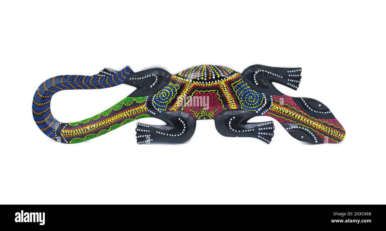 Aboriginal Dot peint à la main Gecko mur suspendu lézard perles multicolores pour la texture, style pour la décoration intérieure extérieure sty indonésien Banque D'Images