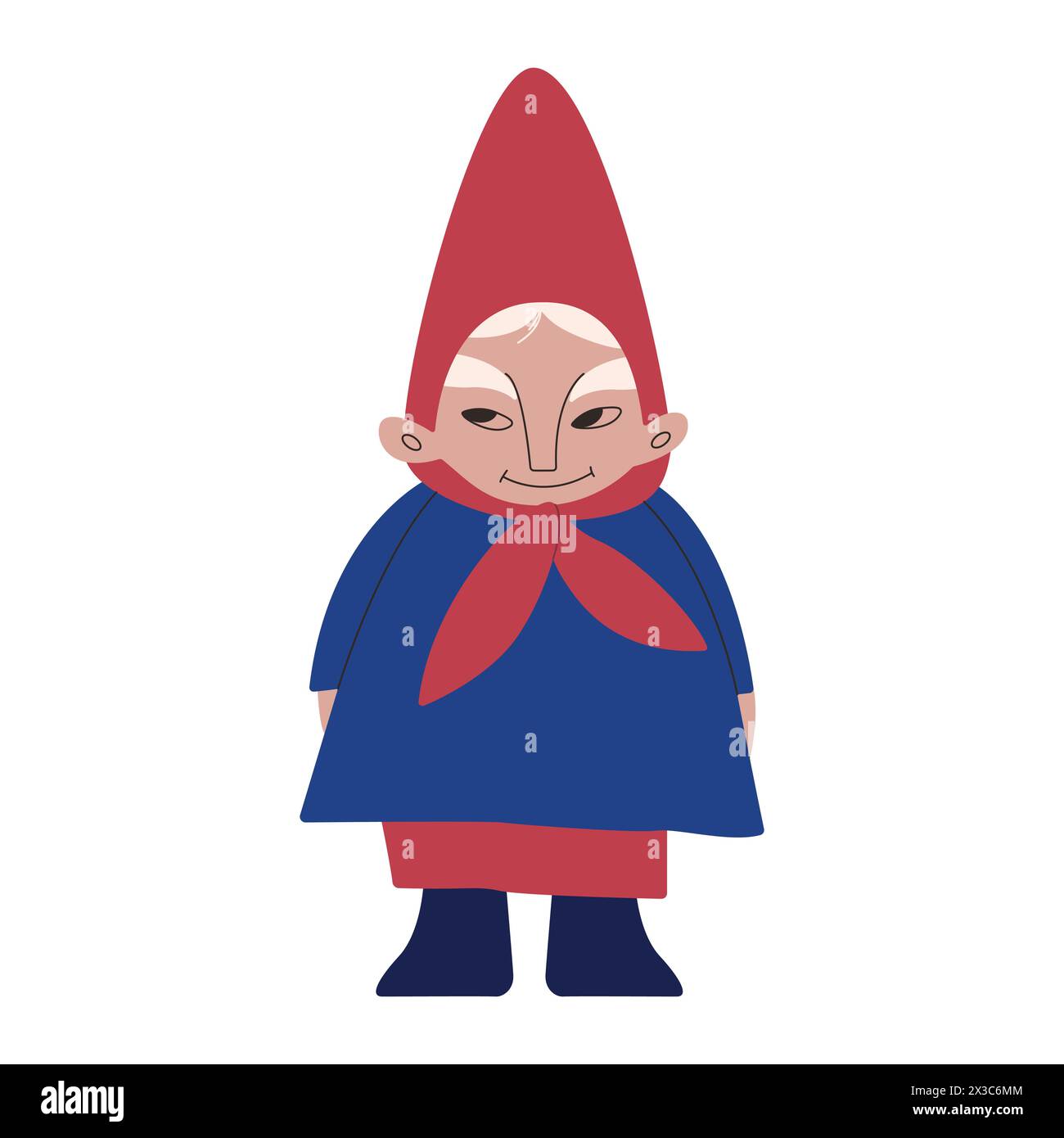 Une femme naine dans un chapeau pointu avec des cravates, une veste bleue et une jupe rouge. Illustration vectorielle pour l'emballage, les cartes de voeux et le papier d'emballage, les cadeaux Illustration de Vecteur