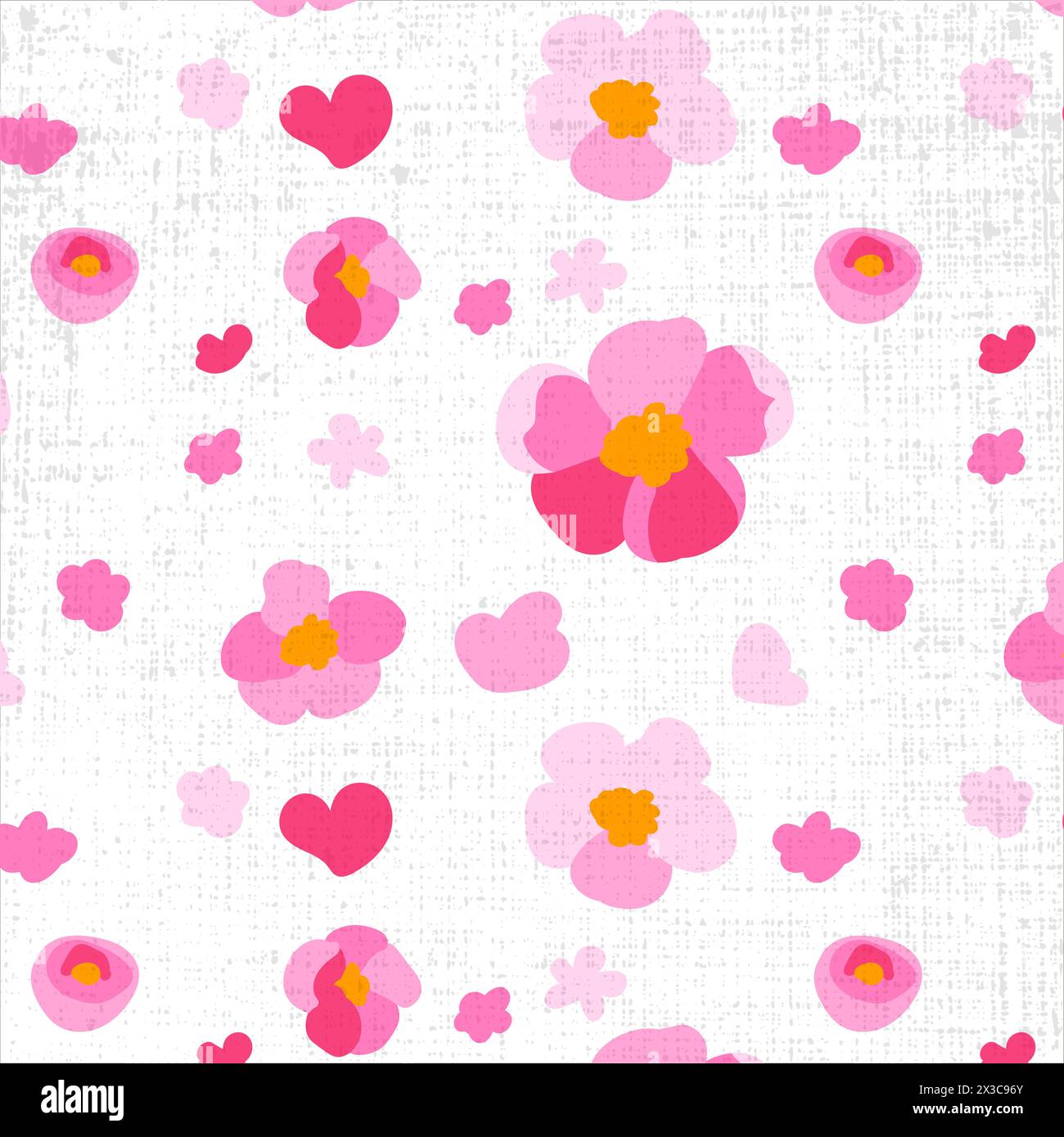 Modèle sans couture fleurs sakura traditionnelles fond blanc texture dessinée à la main Folk rose pâquerette pétales ornement lumineux Vector Flat illustration Illustration de Vecteur