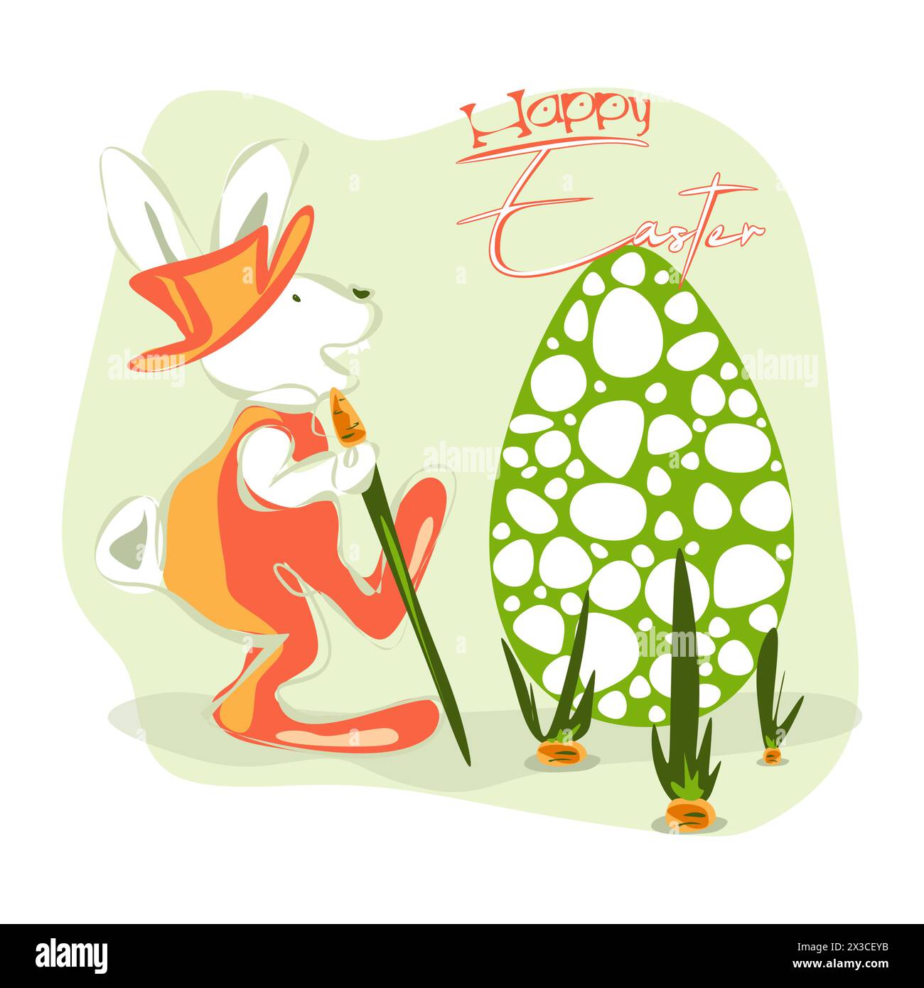 Joyeuses cartes de voeux de Pâques avec lapin mignon et oeuf coloré. Personnage de dessin animé de vacances de la faune animale. Vecteur Illustration de Vecteur