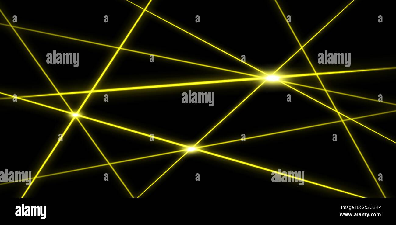 Faisceaux laser jaunes croisés, bandes lumineuses. Illustration vectorielle abstraite isolée sur fond noir. Illustration de Vecteur