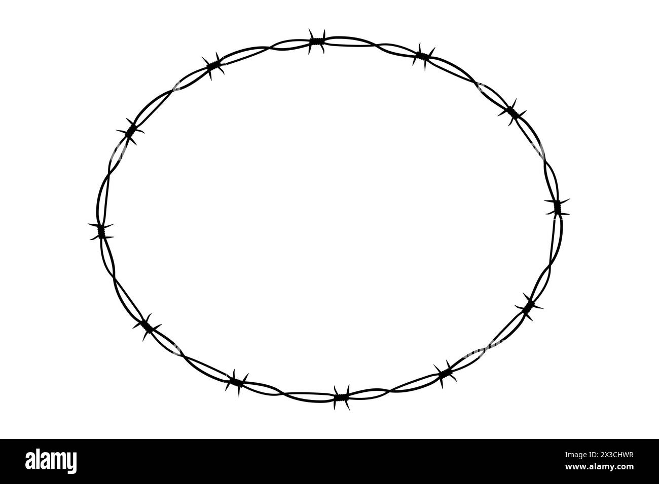 Anneau torsadé de fil barbelé y2k, tatouage de bordure ronde, cadre en acier texturé gothique, barrière ovale piquée, silhouette isolée sur fond blanc. Illustration vectorielle Illustration de Vecteur