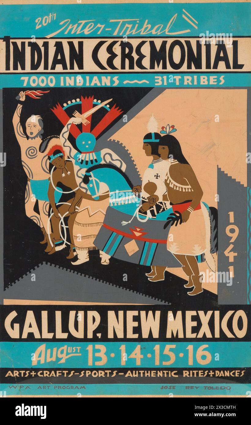 WPA Art Program - Inter Tribal Indian Ceremonial, 1941 Art déco style Poster du Nouveau-Mexique, Gallup, Nouveau-Mexique - Art, artisanat, Sports Banque D'Images