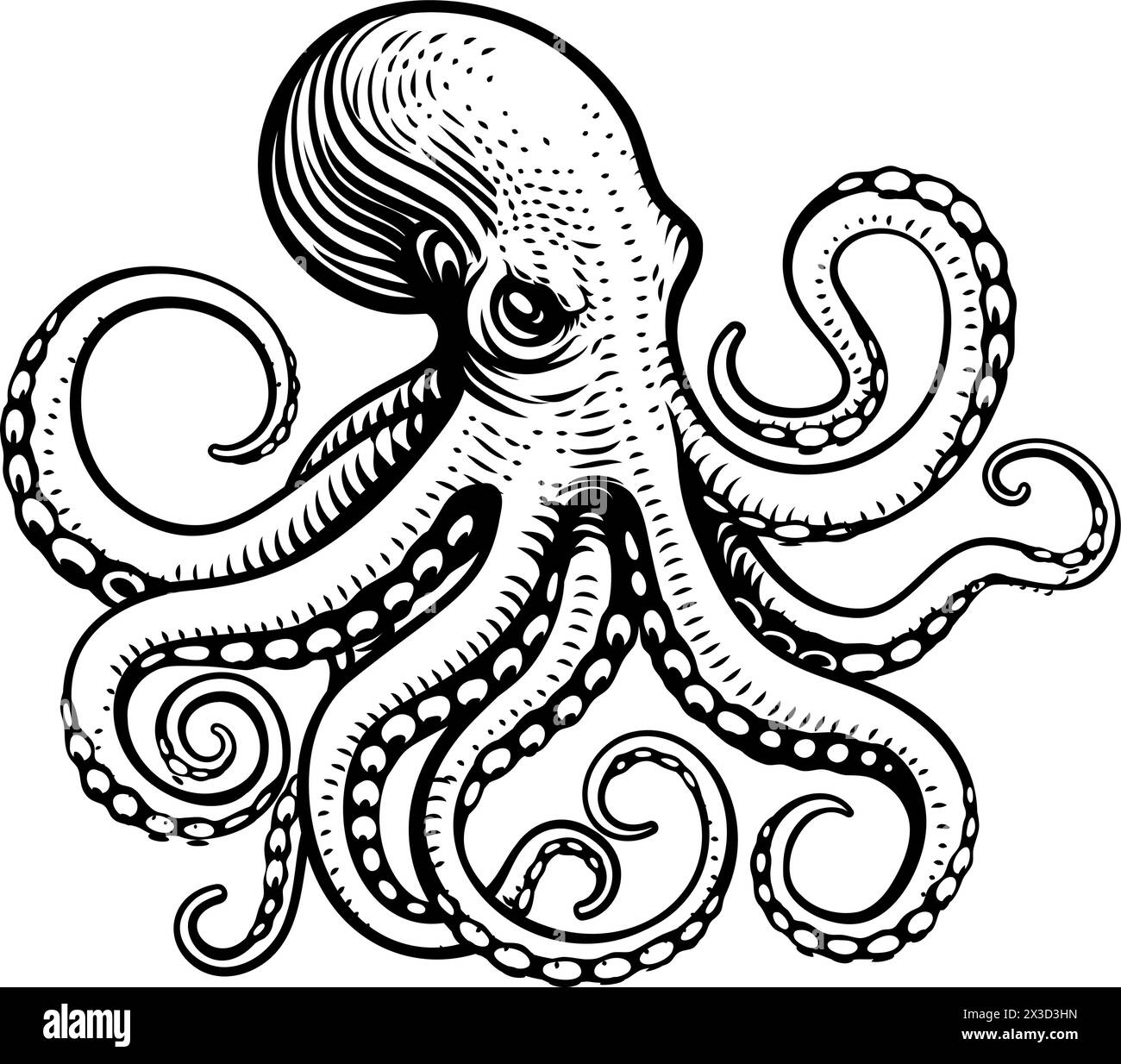 Octopus Cthulhu Tattoo Woodcut Kraken Mascot Squid Illustration de Vecteur