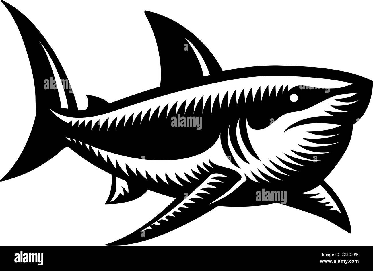 Mascotte d'icône Shark animal gravé sur bois Vintage style Illustration de Vecteur