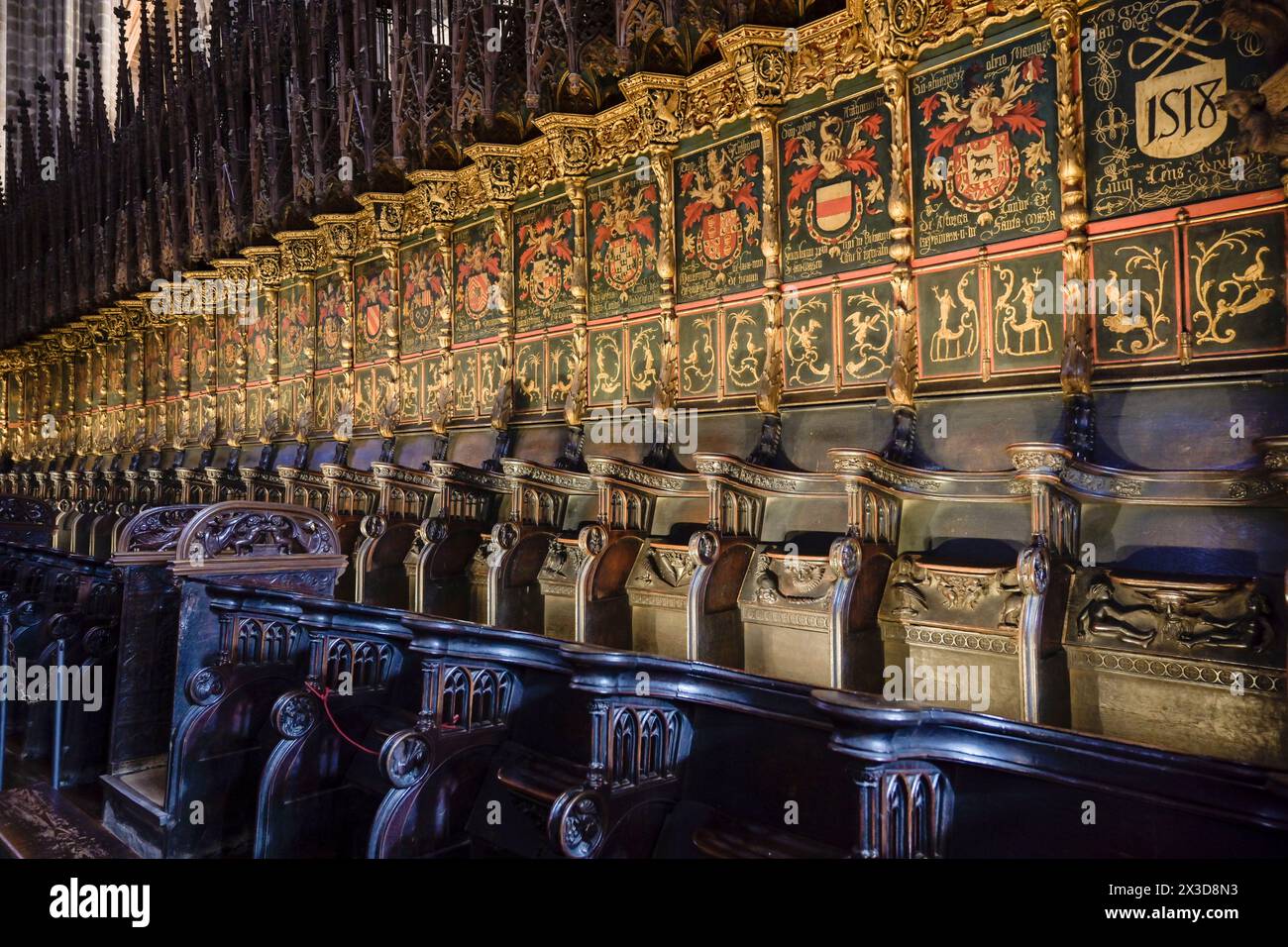 Hauptchor mit Chorgestühl von Pere ça Anglada, Kathedrale, Catedral de la Santa Creu i Santa Eulalia, Barcelona, Katalonien, Spanien Banque D'Images