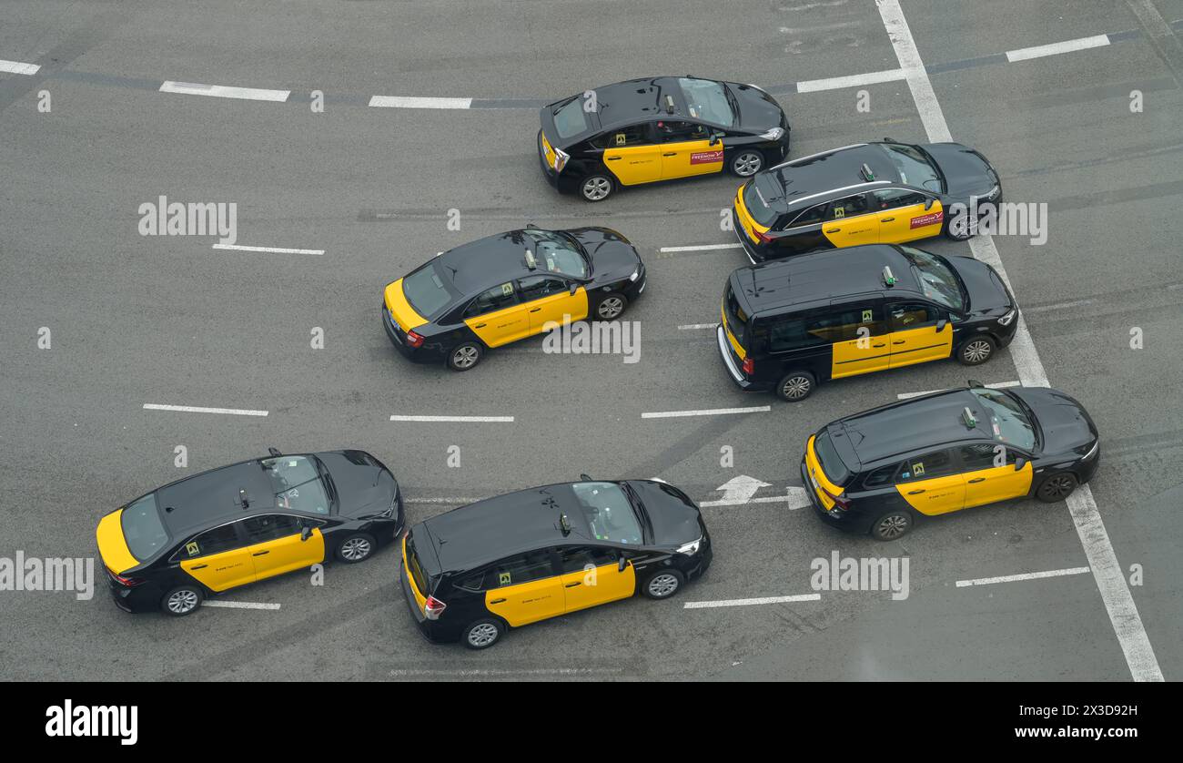 Taxis, Straßenverkehr, Plaça d'Espanya, Barcelone, Katalonien, Spanien Banque D'Images