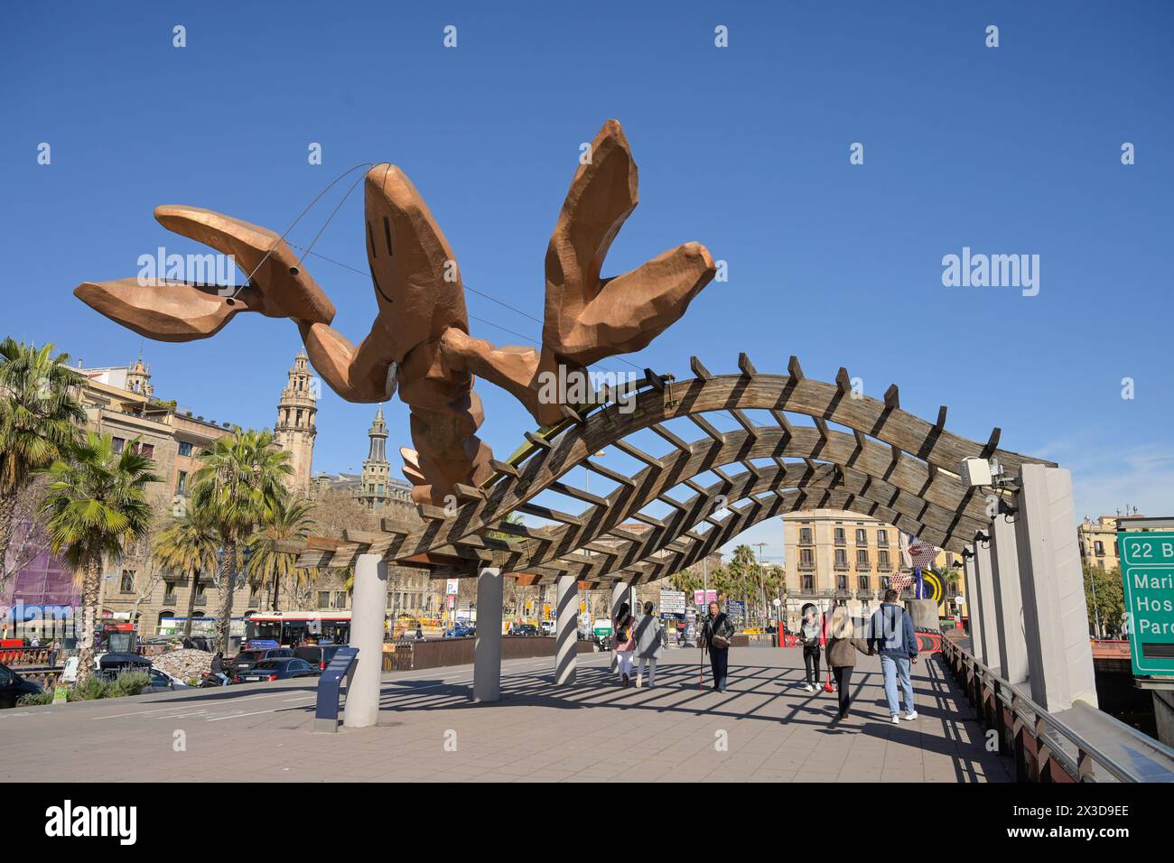 Hummer Skulptur, Languste, Moll de la Fusta, Promenade am Hafen Port Vell, Barcelona, Katalonien, Spanien Banque D'Images