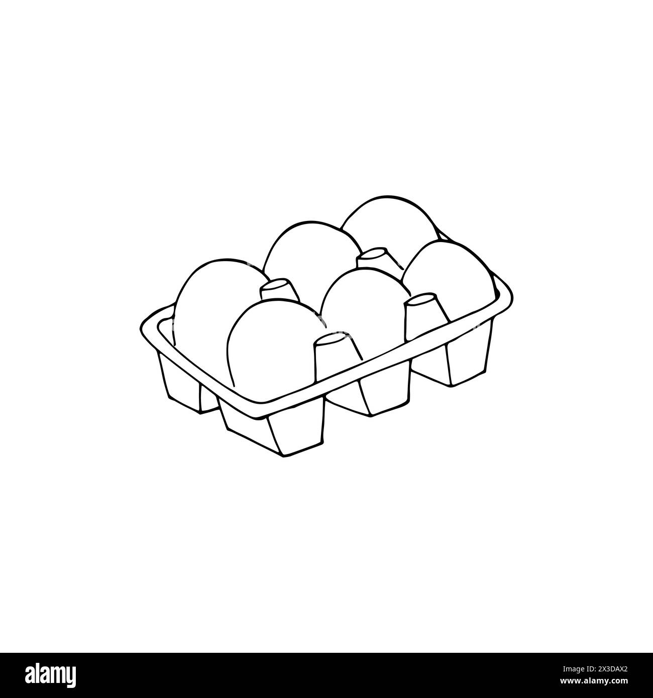 Oeufs de poule dans un paquet de carton. Oeufs dans une boîte ouverte. Illustration vectorielle dessinée à la main d'un récipient à oeufs isolé sur un fond blanc. Illustration de Vecteur