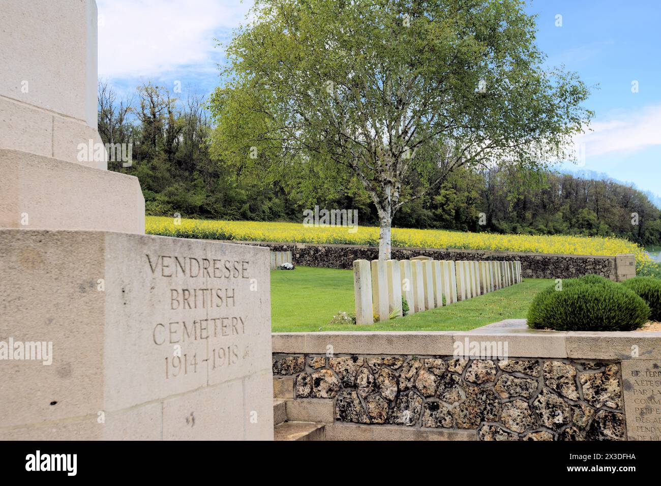 Cimetière britannique de la première Guerre mondiale de Vendresse, région de l'Aisne, au sud du chemin des Dames, France. Banque D'Images