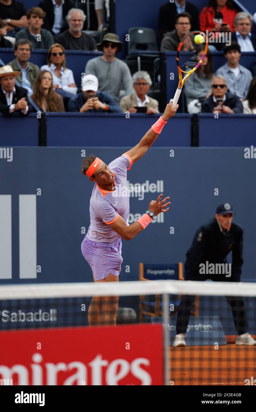 Barcelone, Espagne. 17 avril 2024. Rafa Nadal en action lors du tournoi de tennis Barcelona Open Banc de Sabadell au Reial Club de Tennis Barcel Banque D'Images