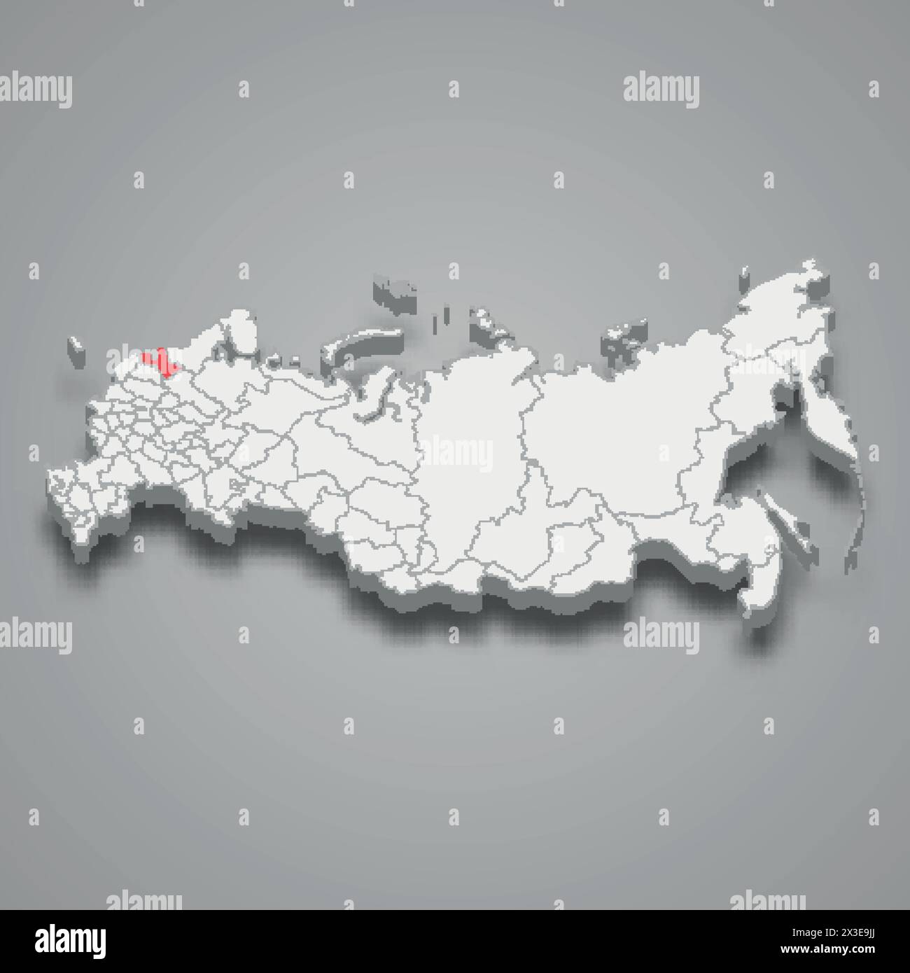 Région de Leningrad mise en évidence en rouge sur une carte 3D de Russie grise Illustration de Vecteur