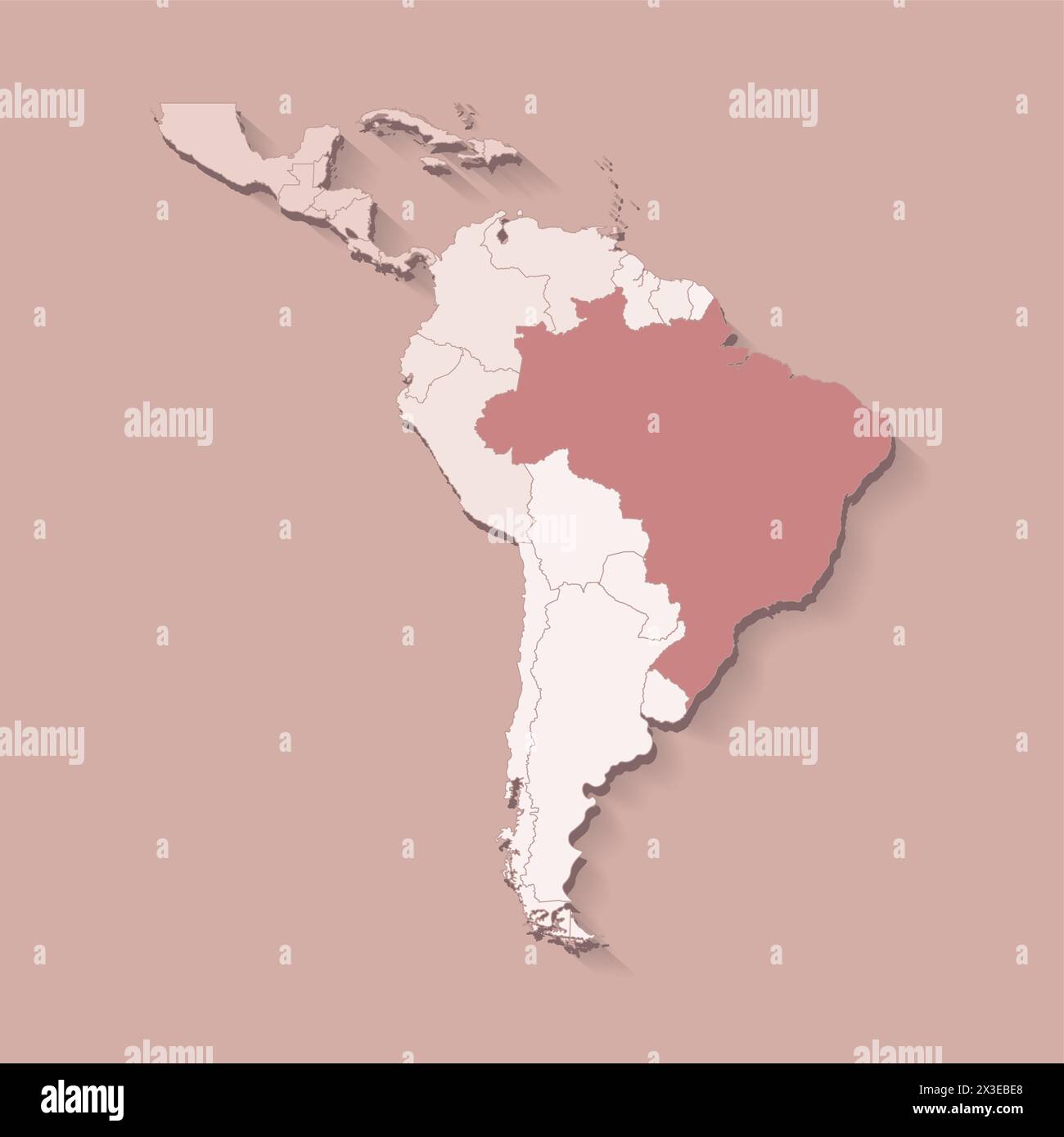 Illustration vectorielle avec la terre d'Amérique du Sud avec les frontières des états et le pays marqué Brésil. Carte politique en couleurs brunes avec des régions. Beige backgr Illustration de Vecteur