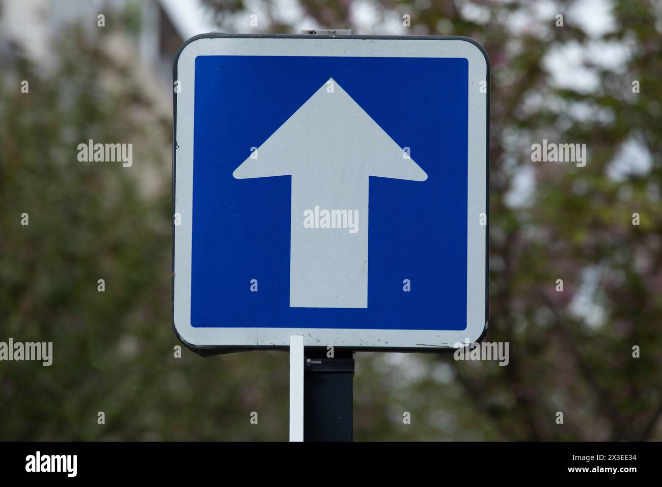 Aller simple parisien : panneau de rue flèche bleue et blanche à Paris, France Banque D'Images