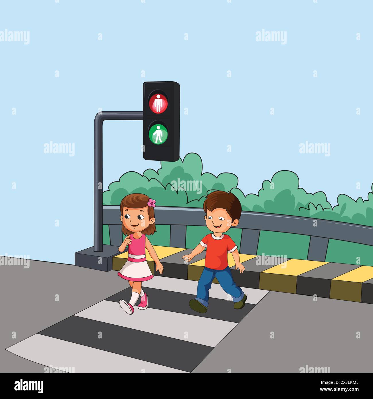 Enfants sur l'illustration vectorielle de passage piéton Illustration de Vecteur