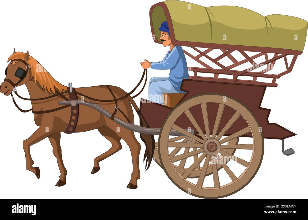 Équitation de chariot à cheval par une illustration vectorielle d'homme Illustration de Vecteur