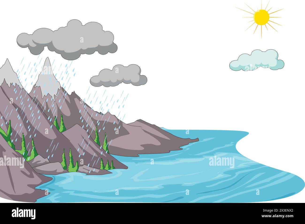 Illustration vectorielle des montagnes et de la rivière Illustration de Vecteur