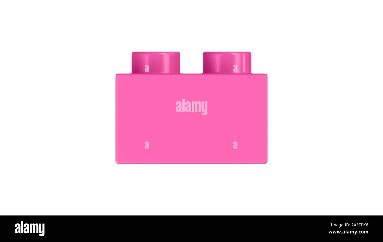 Hot Pink Lego Block isolé sur un fond blanc. Vue rapprochée d'une brique de jeu d'enfants en plastique pour constructeurs, vue latérale. Rendu 3D de haute qualité avec un chemin de travail. 8K Ultra HD, 7680 x 4320 Banque D'Images