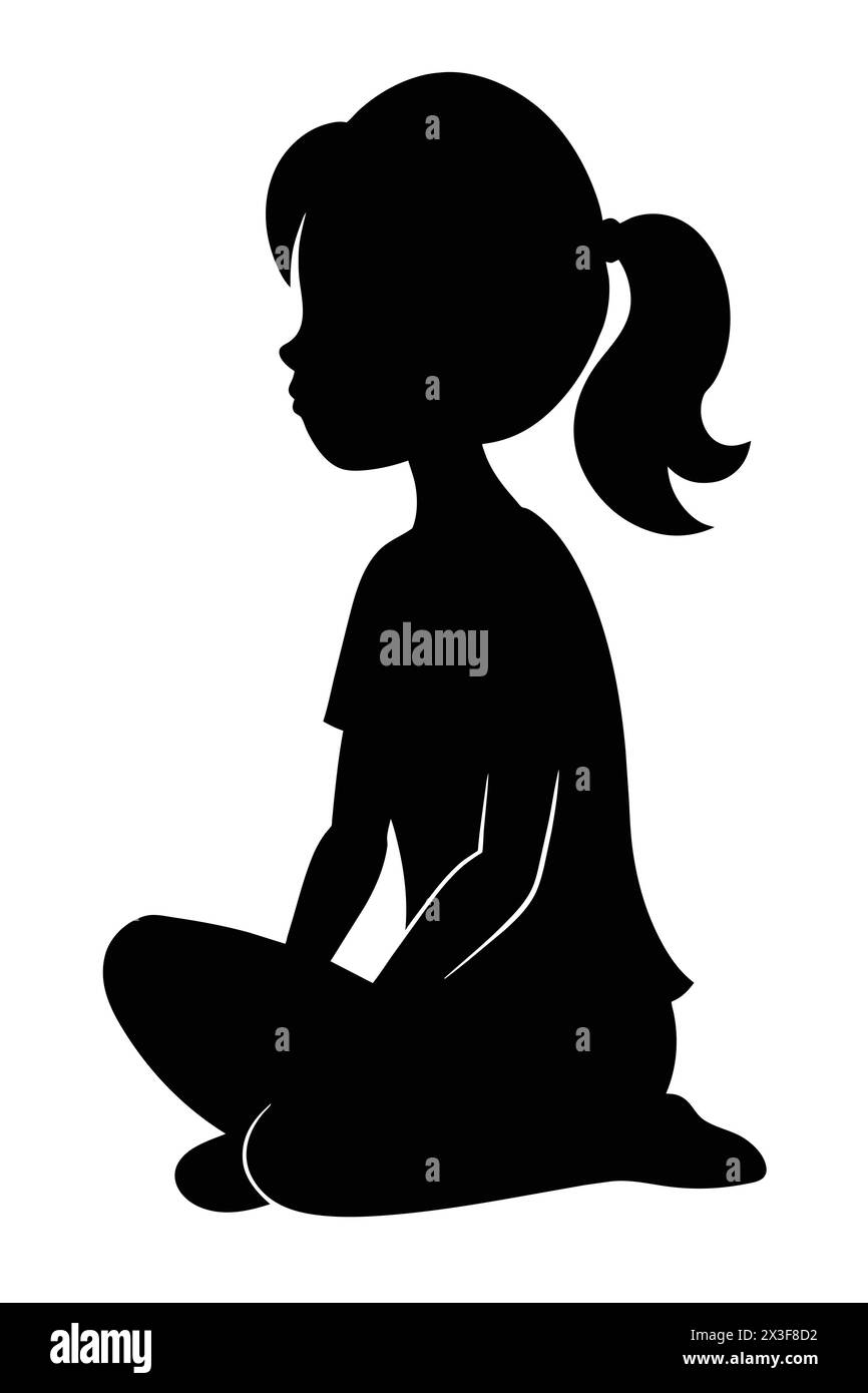 silhouette noire d'une fille assise sur le sol Illustration de Vecteur