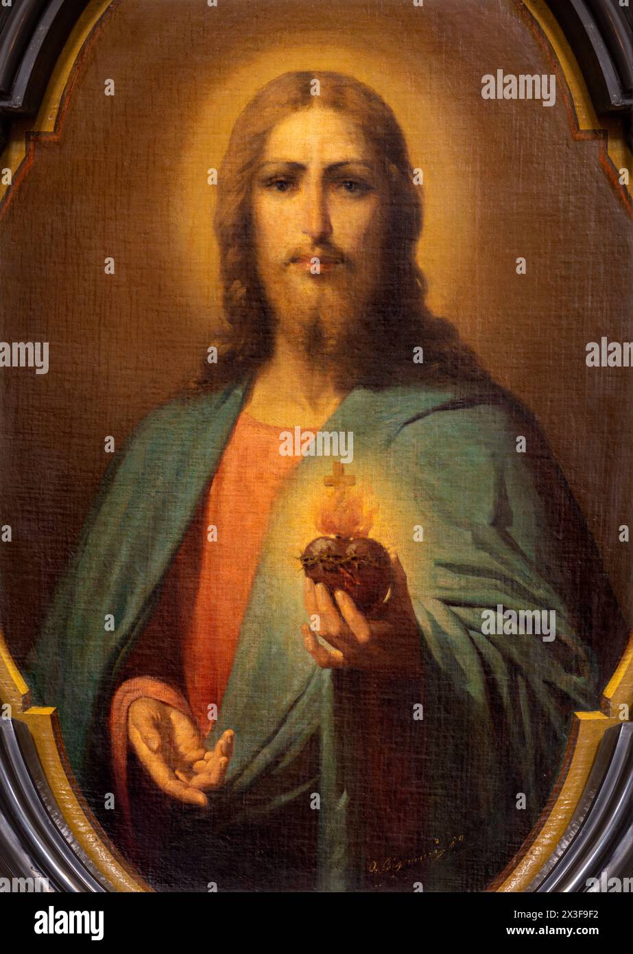 MILAN, ITALIE - 4 MARS 2024 : la peinture de Jésus cœur dans l'église Chiesa di San Bartolomeo par Osvaldo Bignami (1889). Banque D'Images