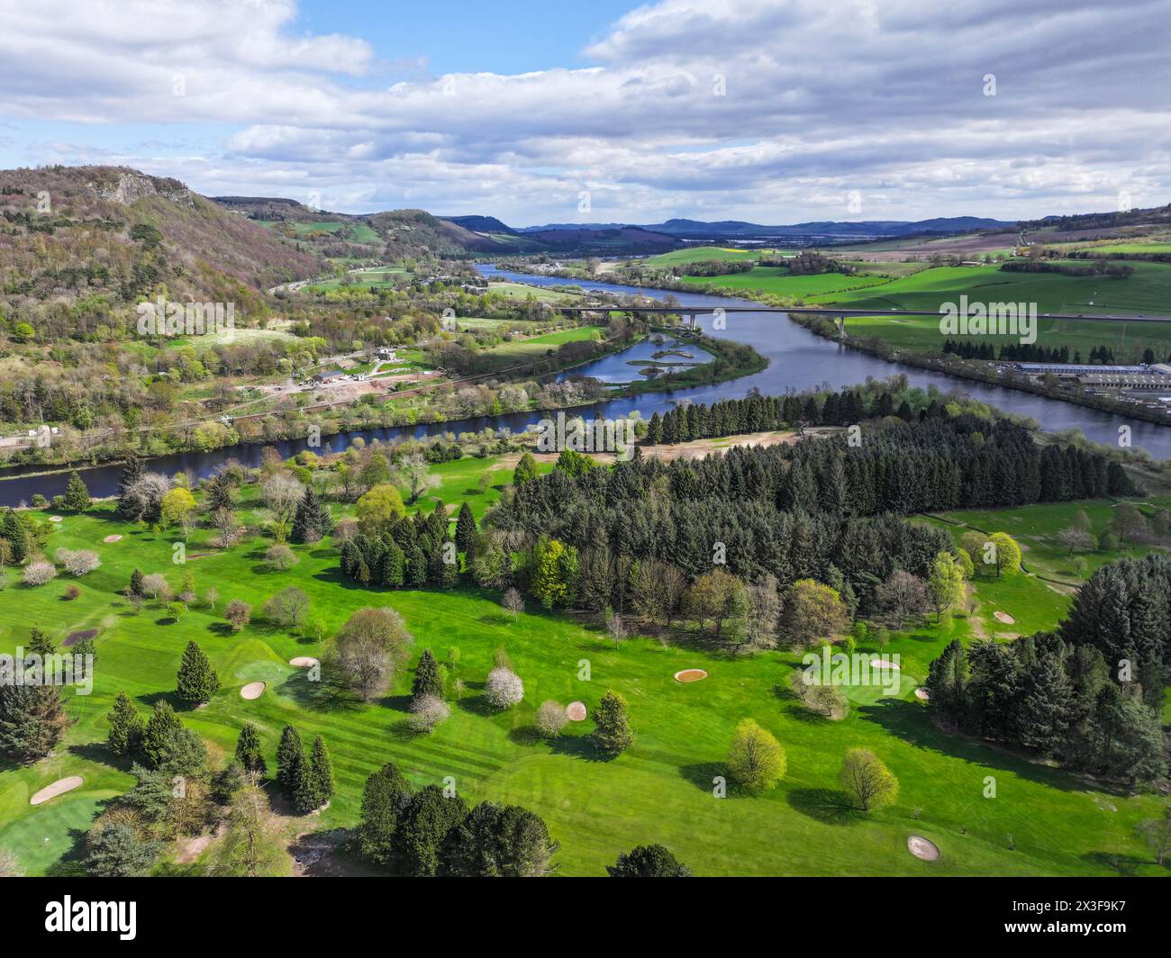 Vue aérienne par drone de Moncreiffe Island Perth Scotland Banque D'Images