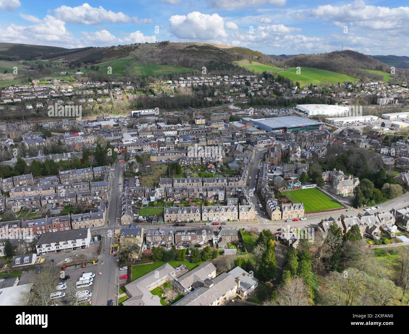 Vue aérienne par drone des Galashiels Scottish Borders Banque D'Images