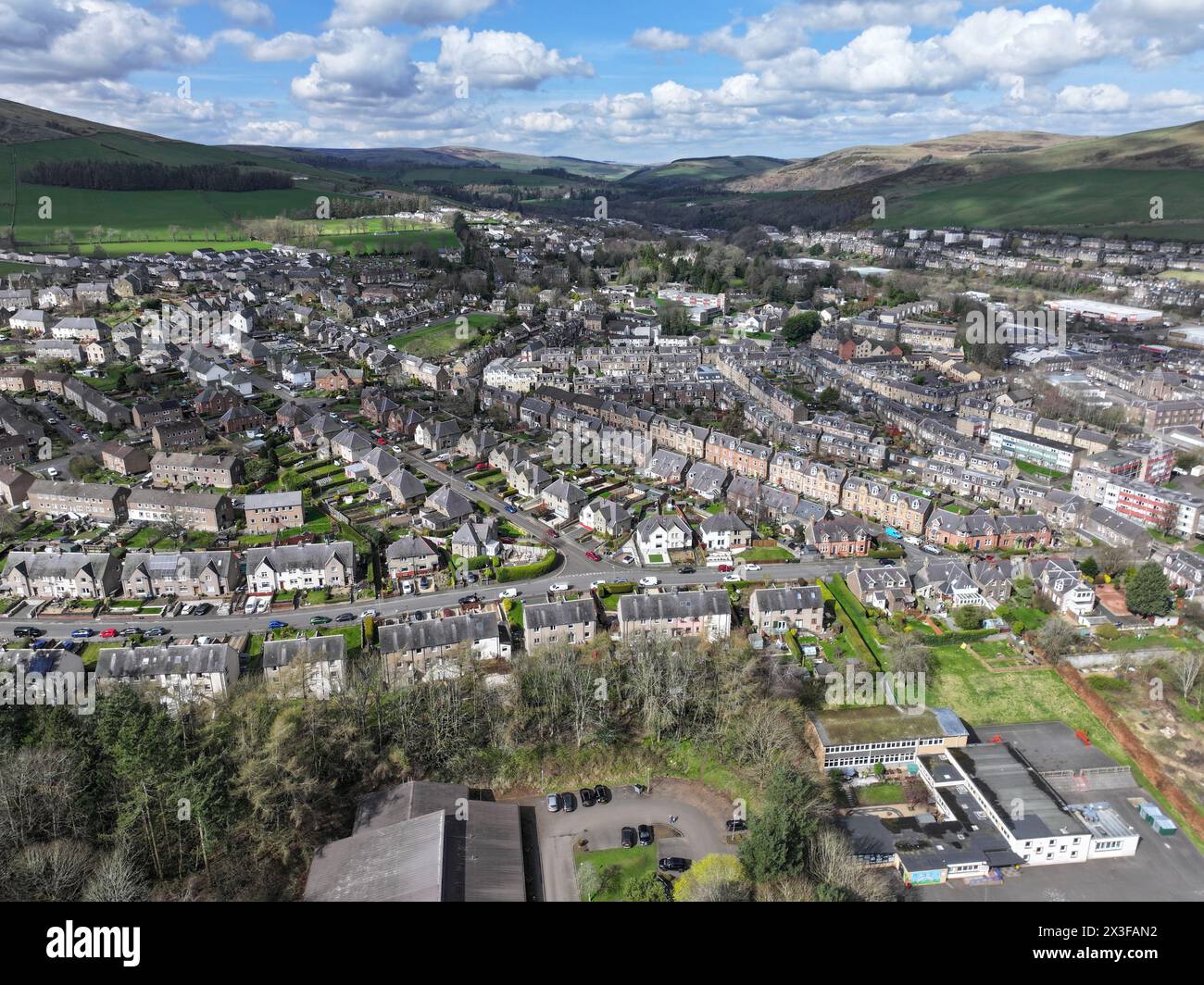 Vue aérienne par drone des Galashiels Scottish Borders Banque D'Images
