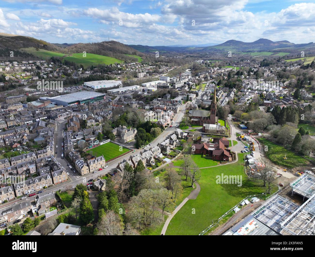 Vue aérienne par drone des Galashiels Scottish Borders Banque D'Images