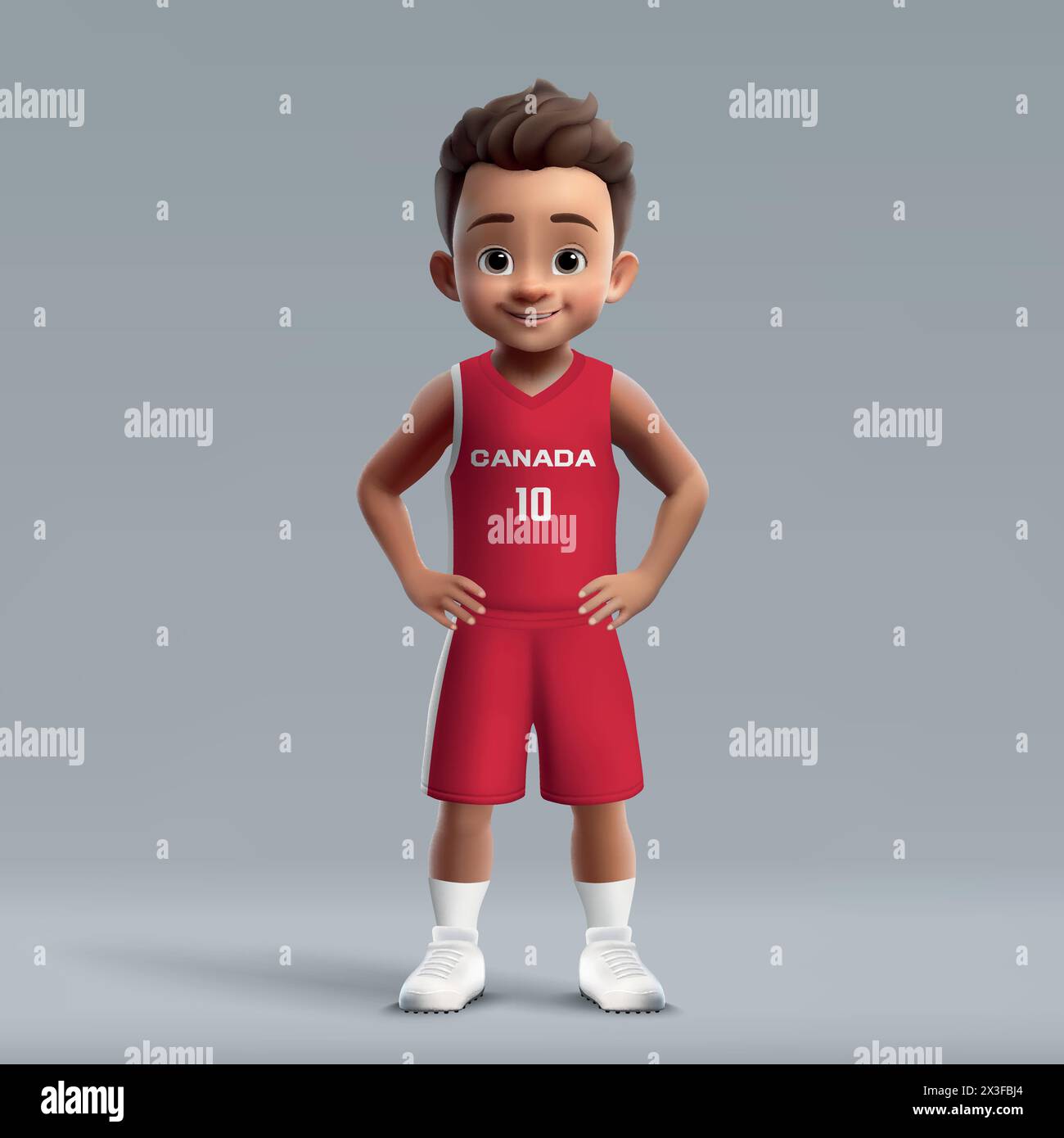 3d dessin animé jeune joueur de basket-ball mignon dans la trousse de l'équipe nationale du Canada. Illustration de Vecteur