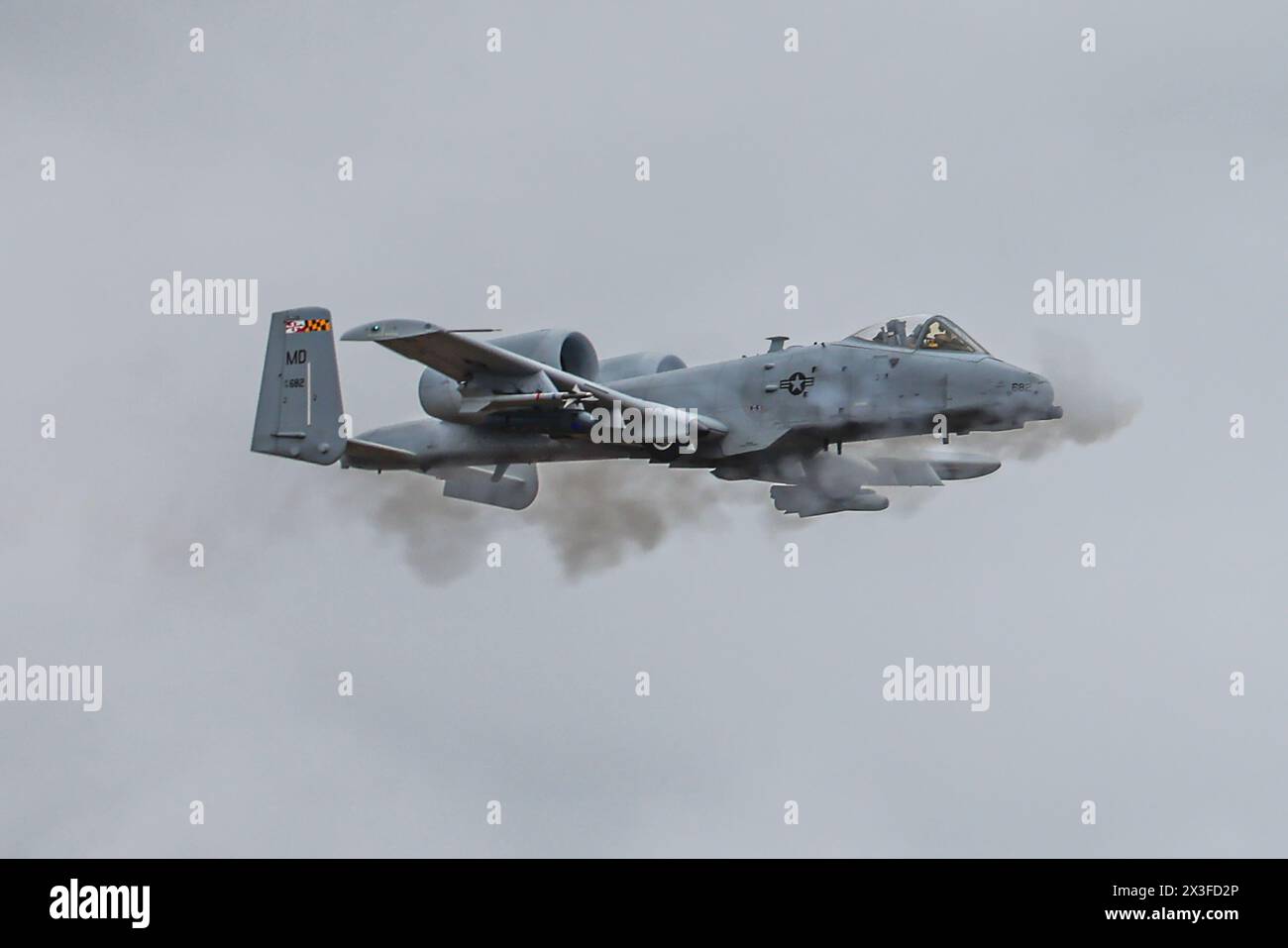 Un A-10 Thunderbolt II du 104th Fighter Squadron de la Garde nationale aérienne du Maryland effectue une démonstration de soutien aérien rapproché (cas) pour une visite Banque D'Images