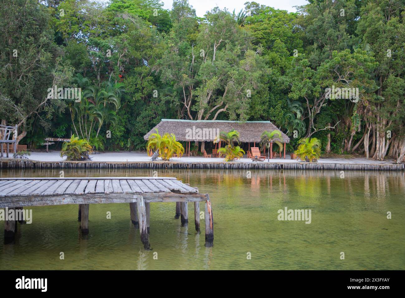 Palmarium Hôtel Ankanin'Nofy, Madagascar. 13.10.2023. Un hôtel Palmarium insolite situé dans un parc où vivent les lémuriens. Jetée et réception sur Pangalan C. Banque D'Images
