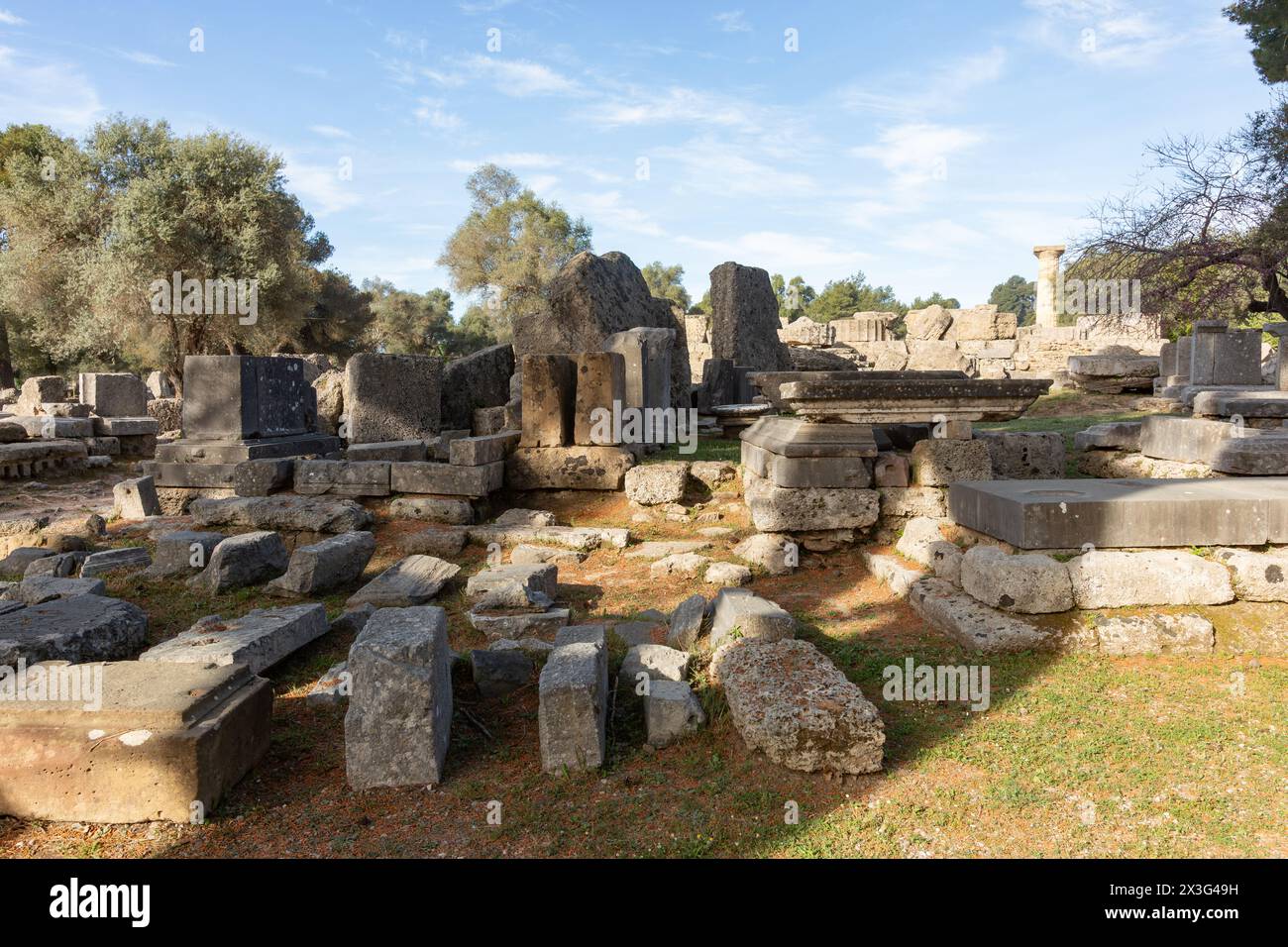 Temple de Zeus (470-457 av. J.-C.) Olympie antique, Péloponnèse, Grèce, Europe. Banque D'Images