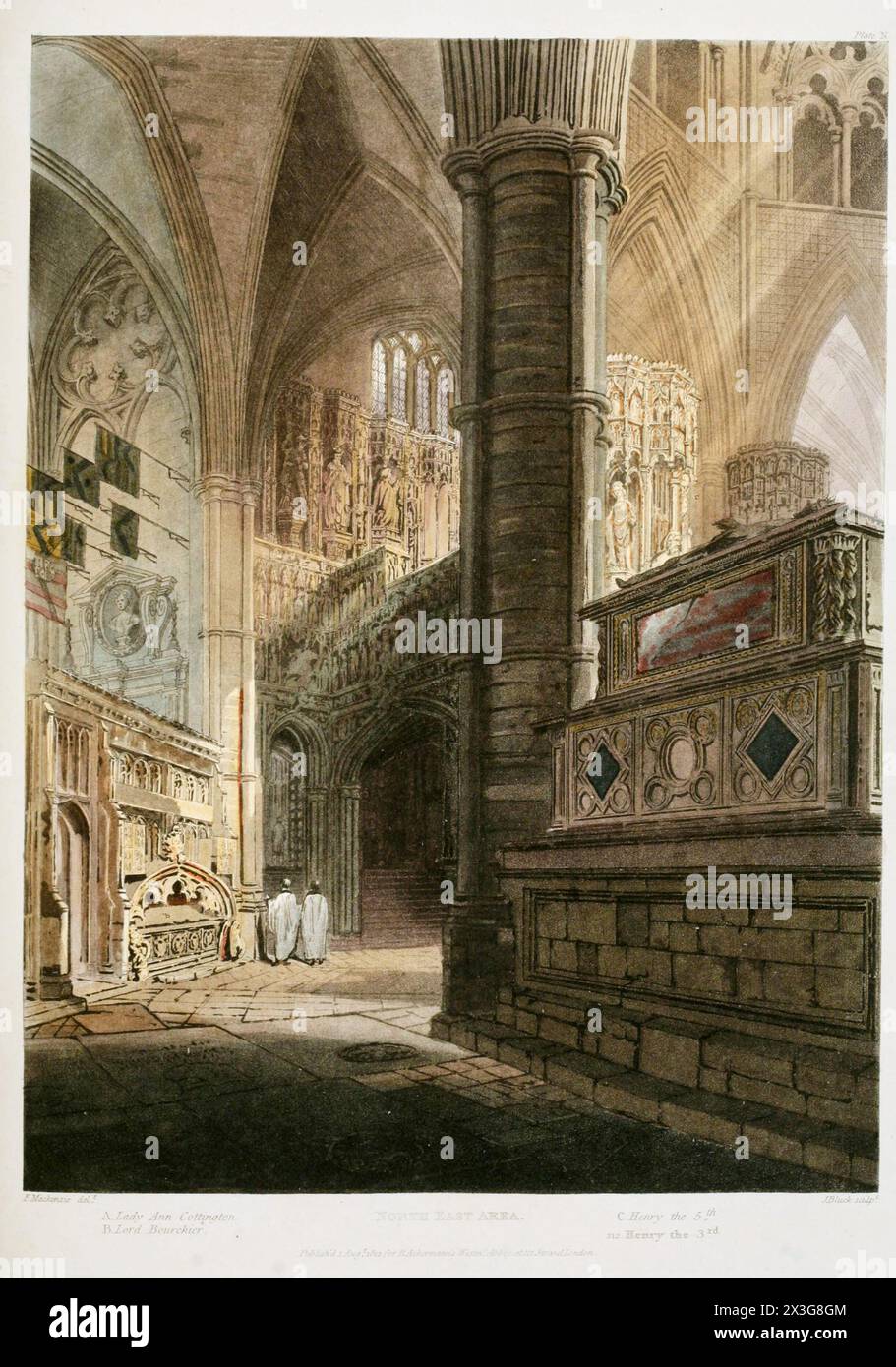 Art vintage Vue intérieure de l'abbaye de Westminster, région nord-est. Publié par R.Ackermann 1812 Banque D'Images