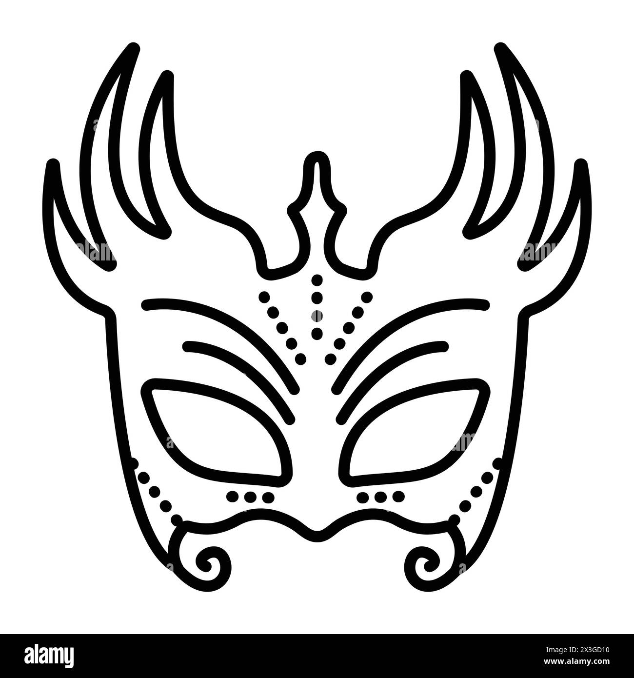 Masques de mascarade de méchant, la partie du costume de carnaval maléfique, icône de ligne noire vectorielle Illustration de Vecteur