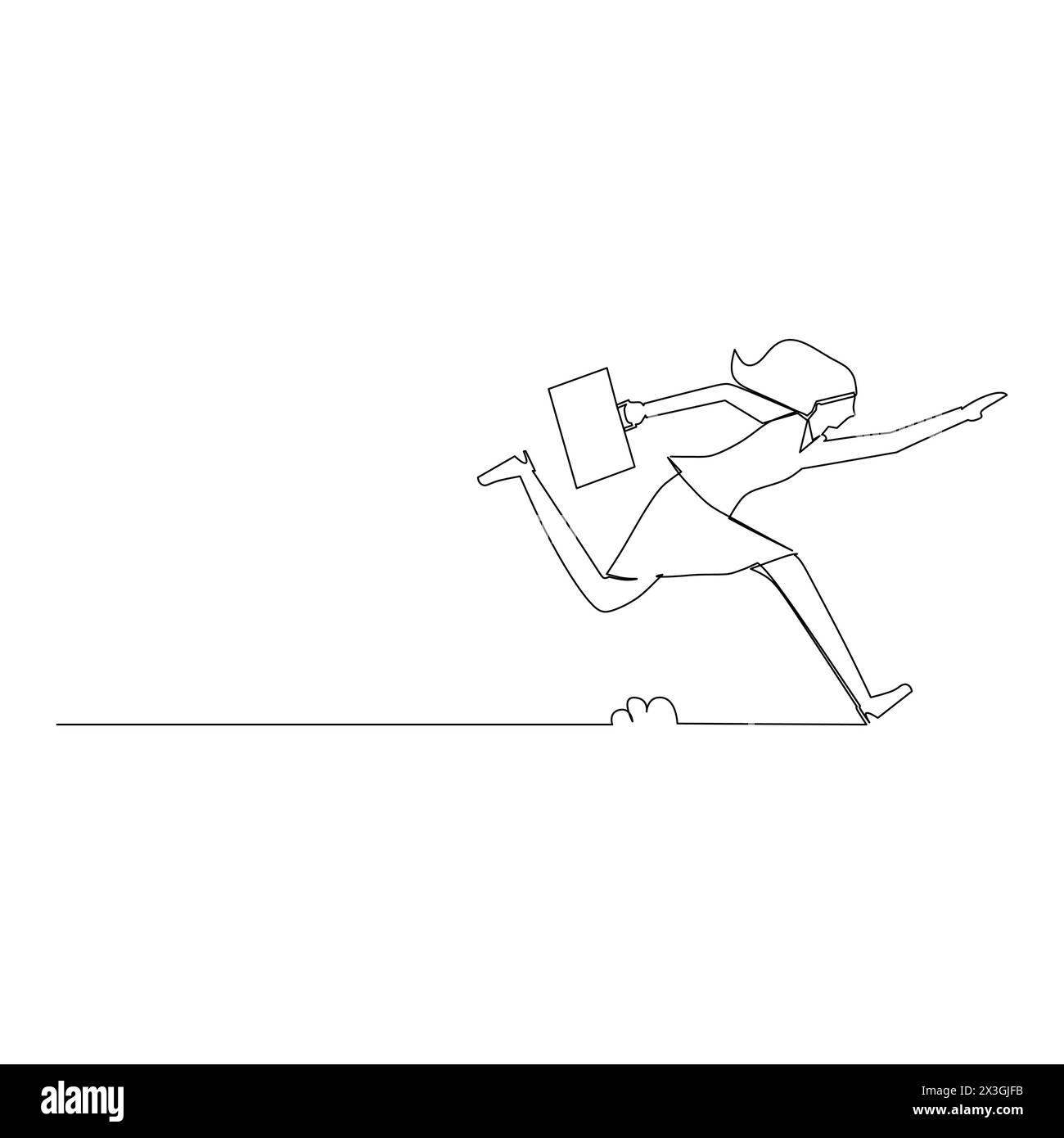 dessin au trait continu d'une femme avec une mallette en cours d'exécution. Esprit dans le concept d'entreprise. Illustration vectorielle sur fond blanc. Illustration de Vecteur