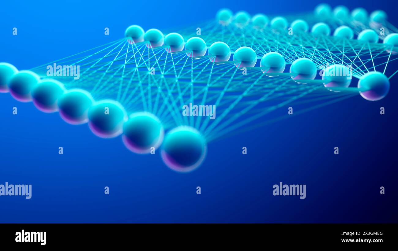 Couches de réseaux neuronaux d'intelligence artificielle, illustration conceptuelle. Banque D'Images