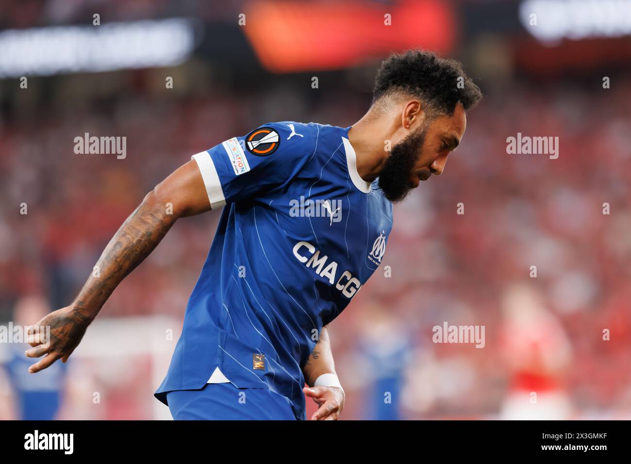 Pierre-Emerick Aubameyang lors d'un match de l'UEFA Europa League entre SL Benfica et Olympique de Marseille à l'Estadio Da Luz, Lisbonne, Portugal. (Maciej Ro Banque D'Images