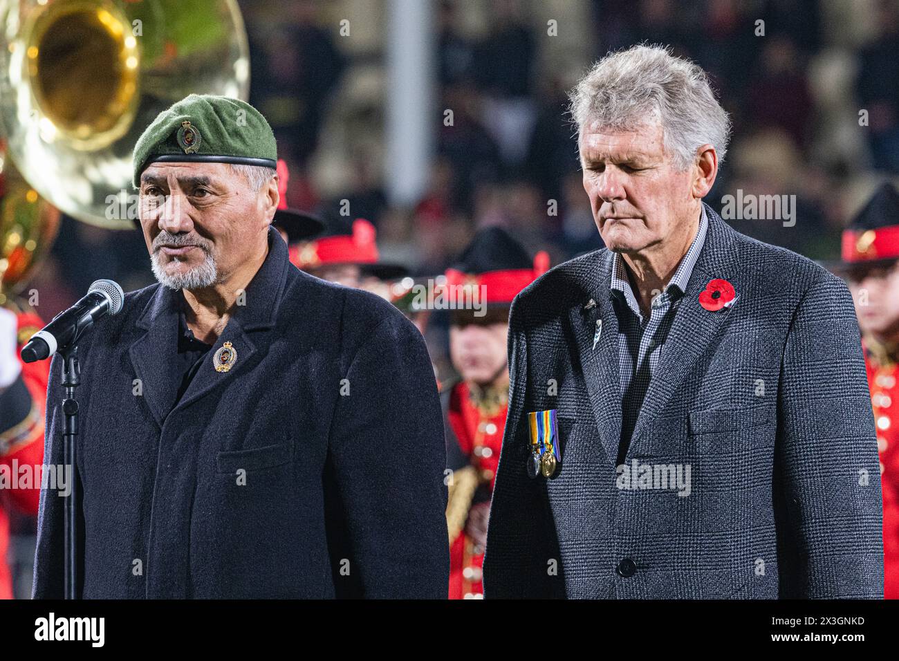 CHRISTCHURCH, NOUVELLE-ZÉLANDE - AVRIL 26 : L'état-major de la Force de défense néo-zélandaise dirige les formalités de l'ANZAC avant le match de Super Rugby Pacific entre les Crusaders et les rebelles de Melbourne au stade Apollo Projects le 26 avril 2024 à Christchurch, en Nouvelle-Zélande. Photo de James Foy. Banque D'Images