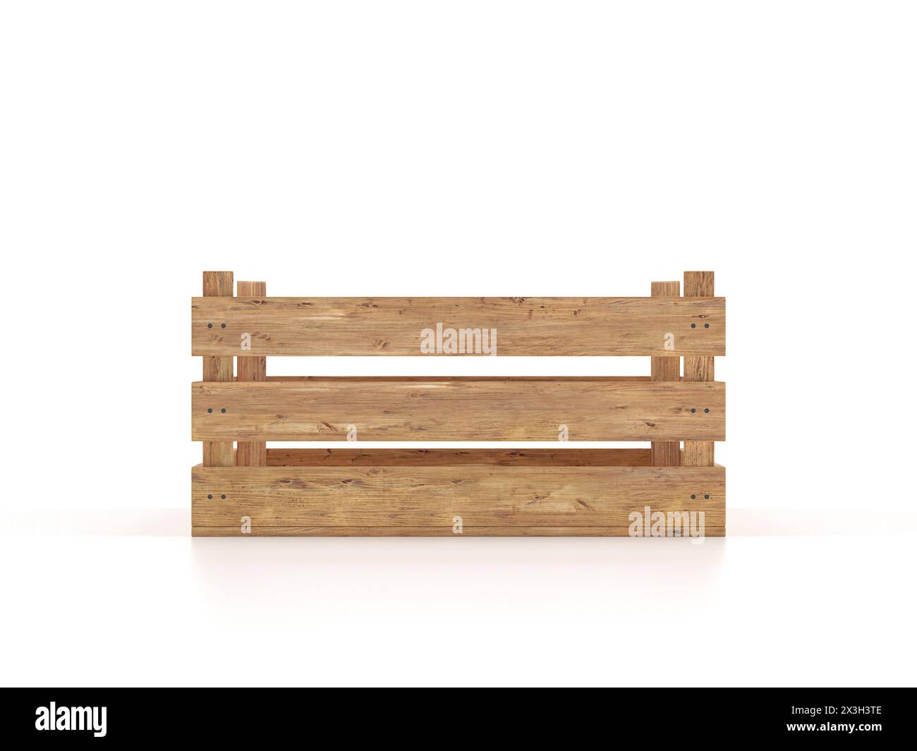 Caisse en bois sur fond blanc. illustration 3d. Banque D'Images