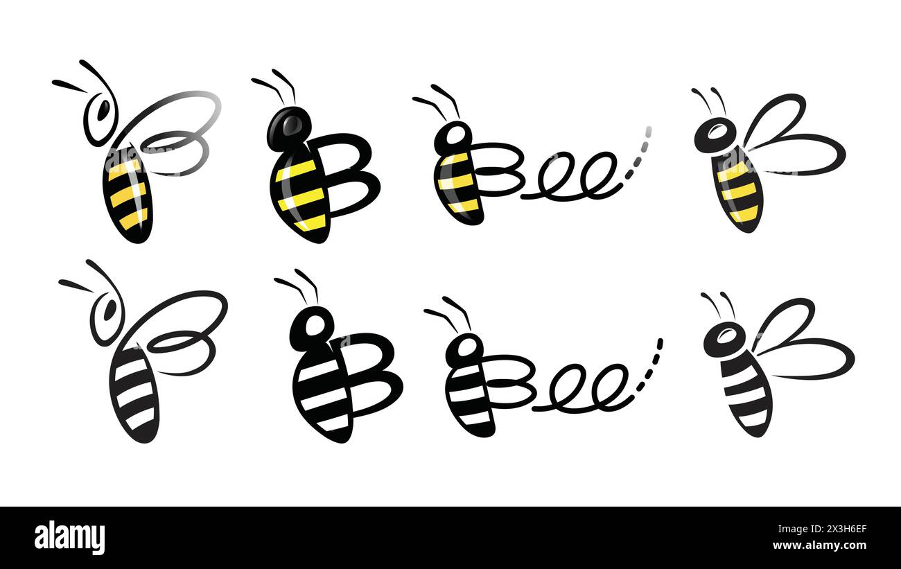 Creative Bees Insect Collection logo symbole vectoriel icônes illustration Illustration de Vecteur