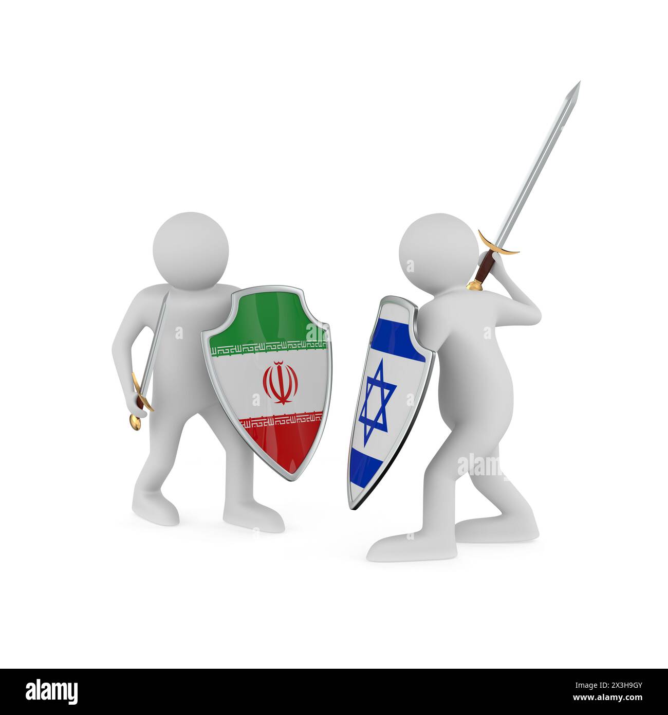 Guerre entre l'Iran et Israël. Illustration 3D isolée Banque D'Images
