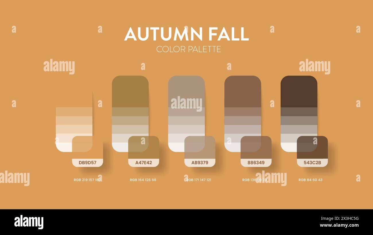 Guide de palette de couleurs dans les collections automne-automne à thème de couleurs. Inspiration de couleur ou graphique avec modèle de codes. Combinaison de couleurs RVB. Nuances de couleurs pour Illustration de Vecteur