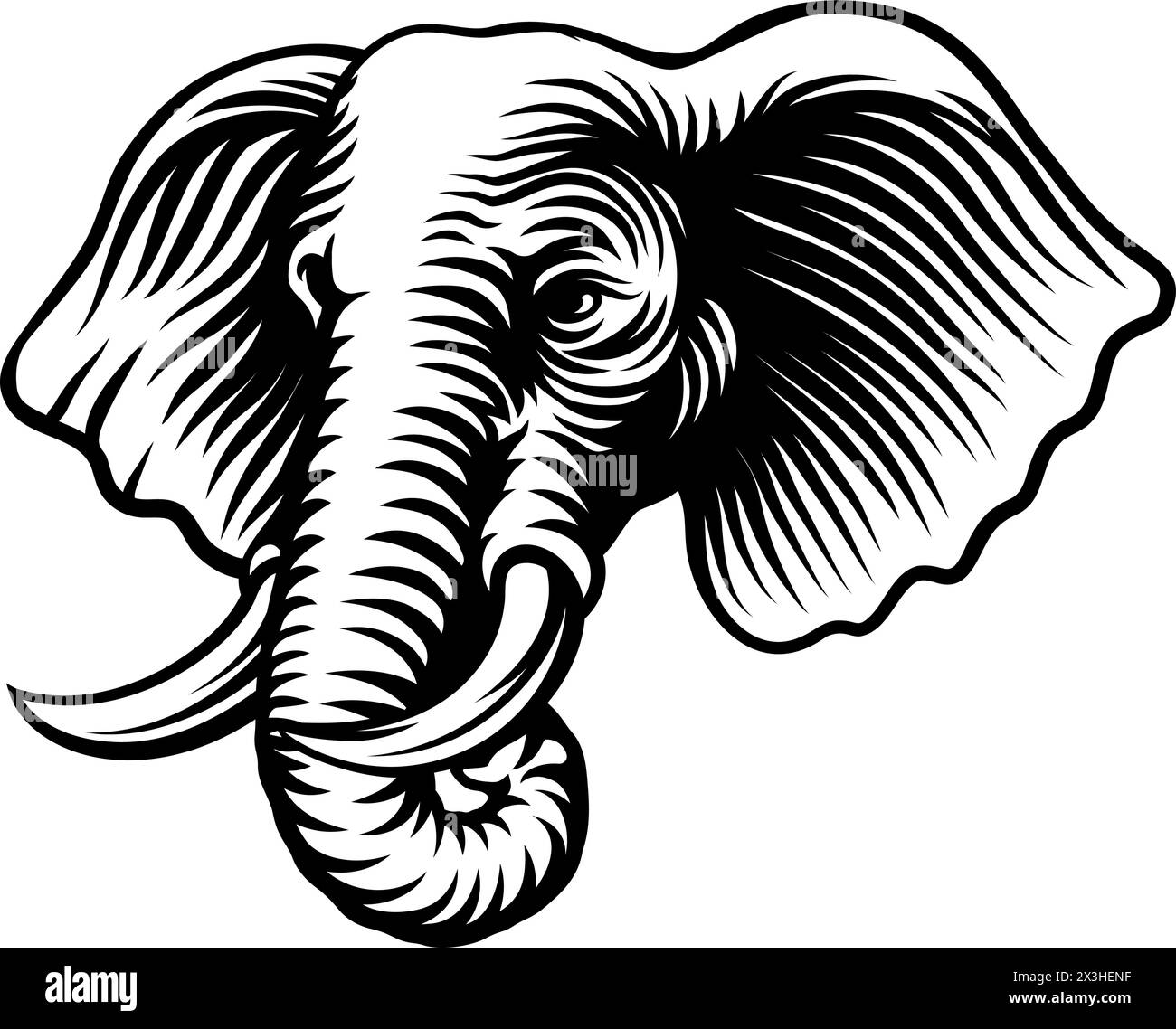 Mascotte d'icône Elephant animal gravé sur bois Vintage style Illustration de Vecteur