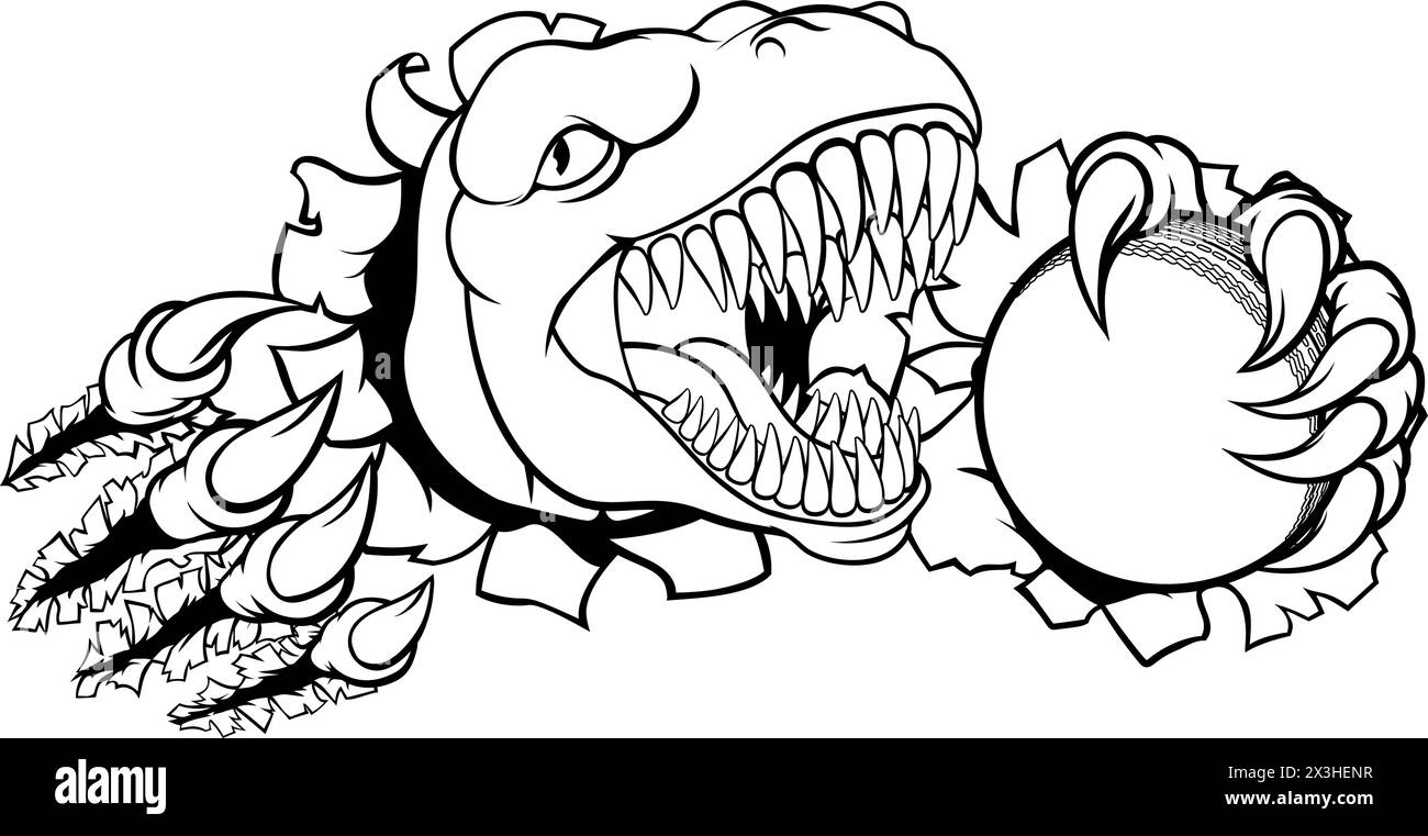 Joueur de cricket de dinosaure Sports Animal Mascot Illustration de Vecteur