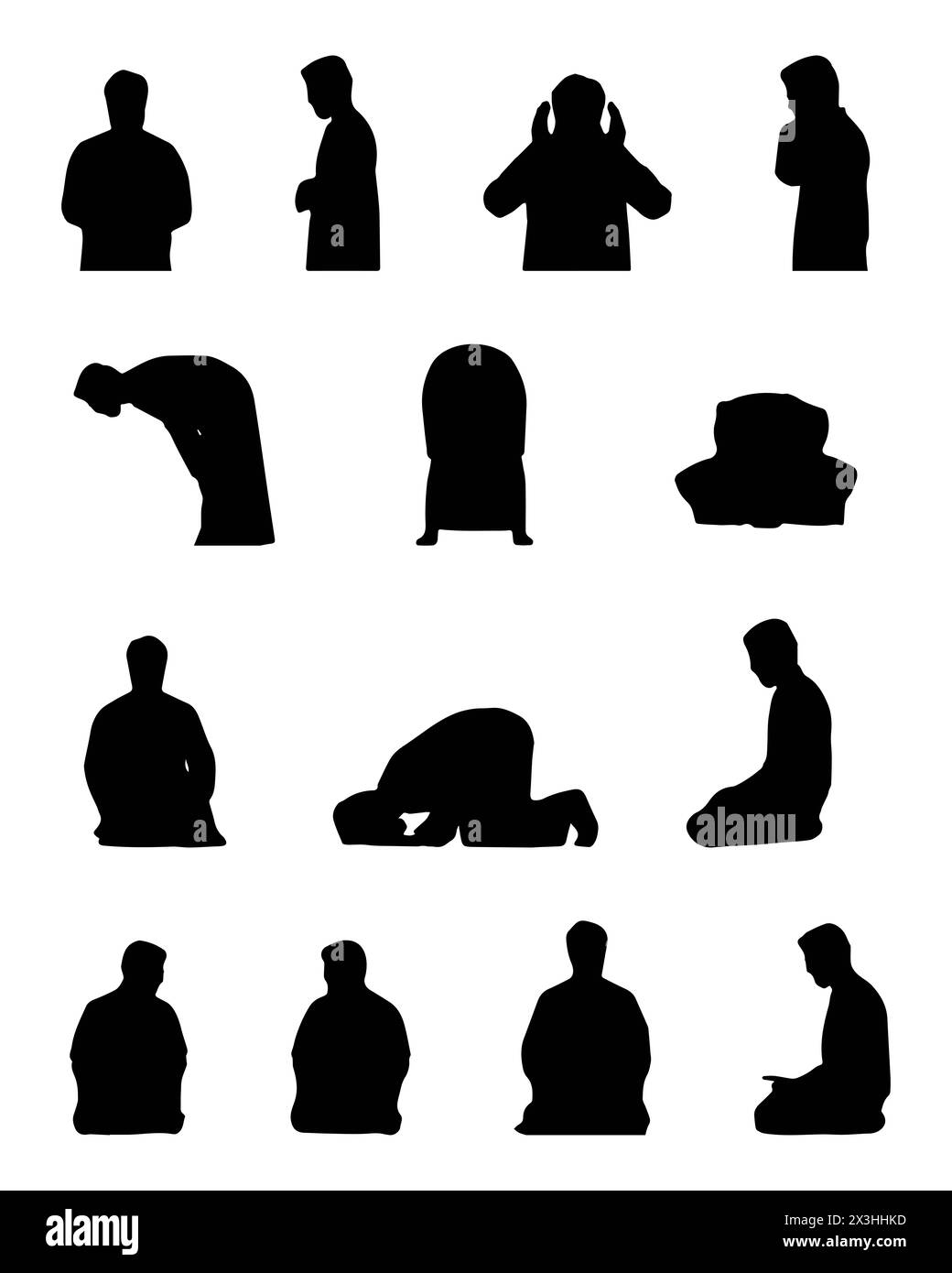 Ensemble de silhouettes de salah, salat de prière islamique Banque D'Images