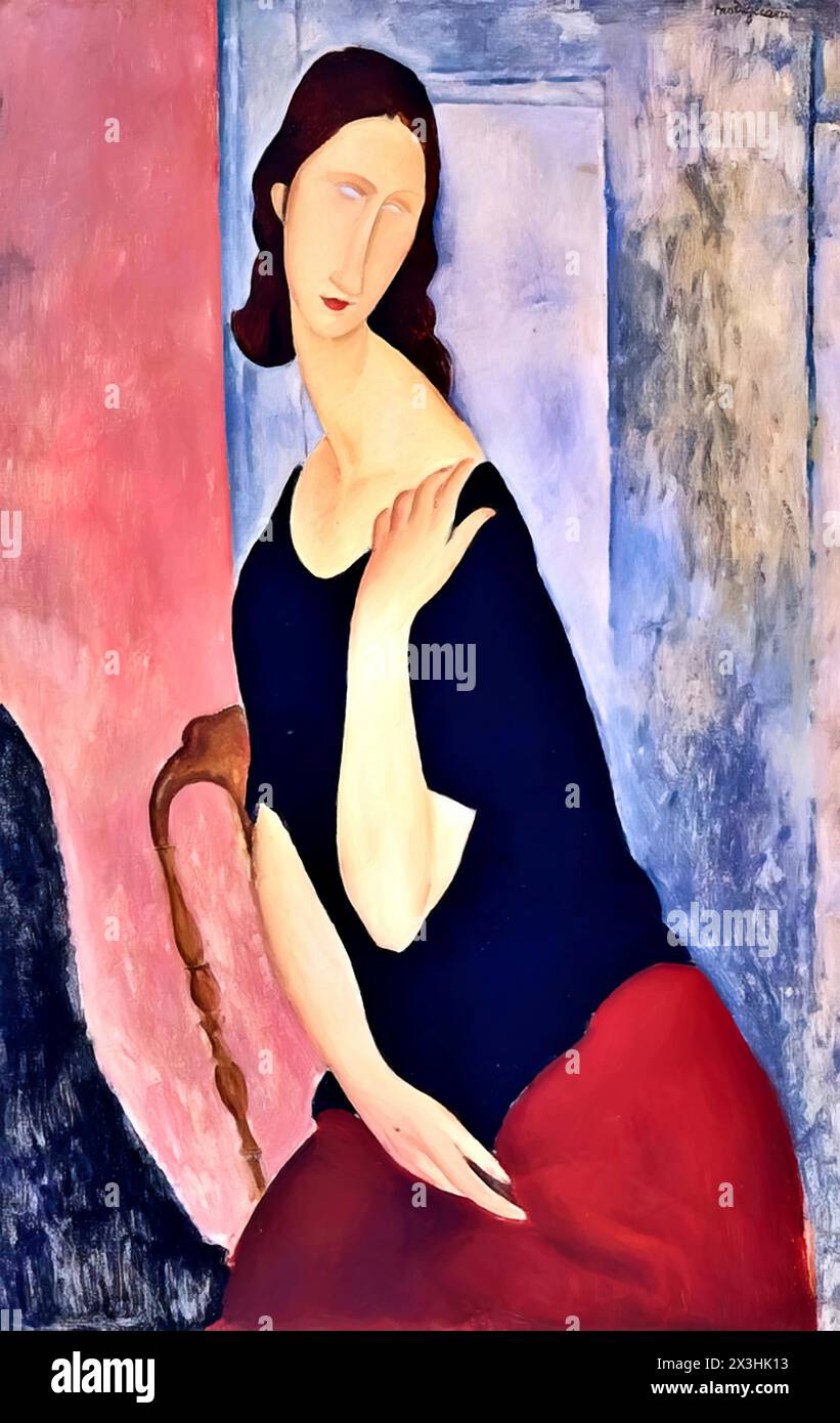 Portrait de Jeanne Hebuterne, 1918 (peinture) par l'artiste Modigliani, Amedeo (1884-1920) italien. Illustration de Vecteur